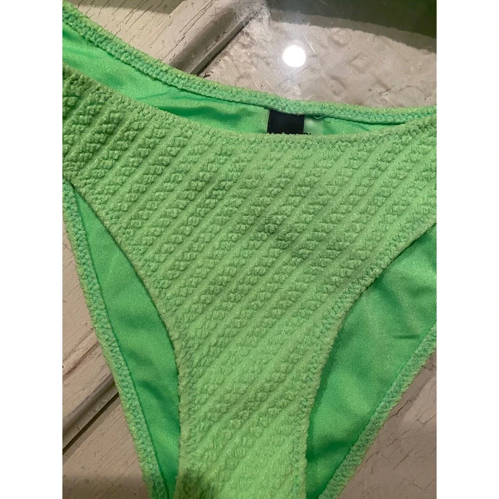 Triangl Lime Green Textured Smocked Rib Triangle Bikini Set Size S